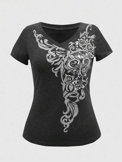 Fairycore تي شيرت طباعة الأزهار