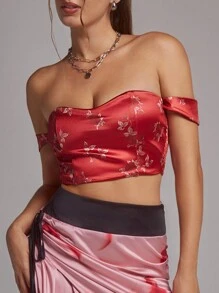 SHEINNeu ملابس علوية نسائية بنمط زهري بلا أكمام بالكتف المكشوف