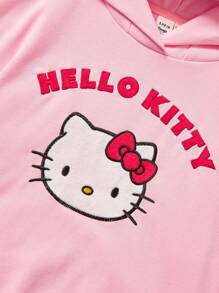 HELLO KITTY AND FRIENDS | SHEIN Tween Girl Cartoon Applique Embroidered Cute Hoodie In Pink