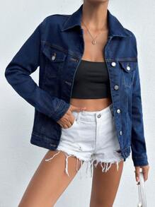 EURMUSE Flap Pocket Button Front Denim Jacket - Medium Wash - View 4