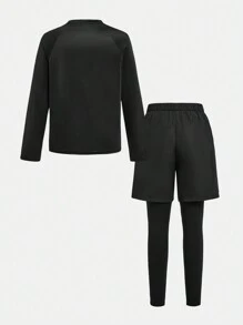 SHEIN Leap Crew Tween 男童渐变色扎染印花长袖 T 恤和裤子 2 件套运动套装 - 彩色 - 查看 2