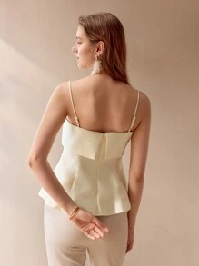 MOTF PREMIUM PARTE SUPERIOR TIPO CAMI CON CIERRE TRASERO, DOBLADILLO CON VOLANTES, VISCOSA SÓLIDA - Albaricoque - Ver 4