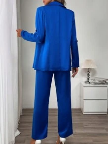 SHEIN Clasi 1 Piece Solid Color Single-Breasted Long Sleeve Blazer And Trouser Casual Suit Set