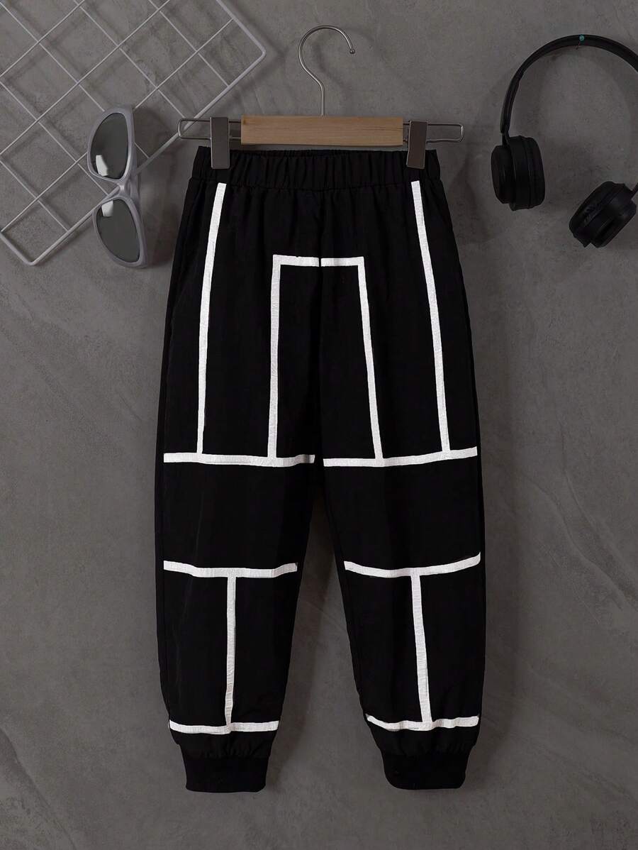 SHEIN 1 Quần Dài Sọc Dạ Quang Thường Ngày Cho Bé Gái Mới Tập Đi - màu đen - Xem 1