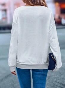 SHEIN LUNE Women Casual Letter & Heart Print Sweatshirt Pullover Fall Sweatshirt - White - View 2
