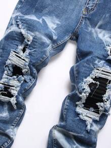 Chillumni Men's Button Waistband Distressed Straight Fit Jeans With Pockets, Men Ripped Jeans, Blue Ripped Jeans Men, Designer Jeans Men - Medium Wash - View 3