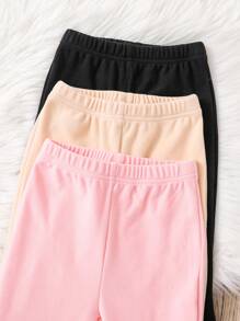 3pcs Girls' Plush Flare Hem Ankle Pants In Pink, Apricot And Black, Casual Long Leggings