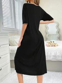 Women Solid Color Bow Decor Simple Casual Short Sleeve Loungewear Dress