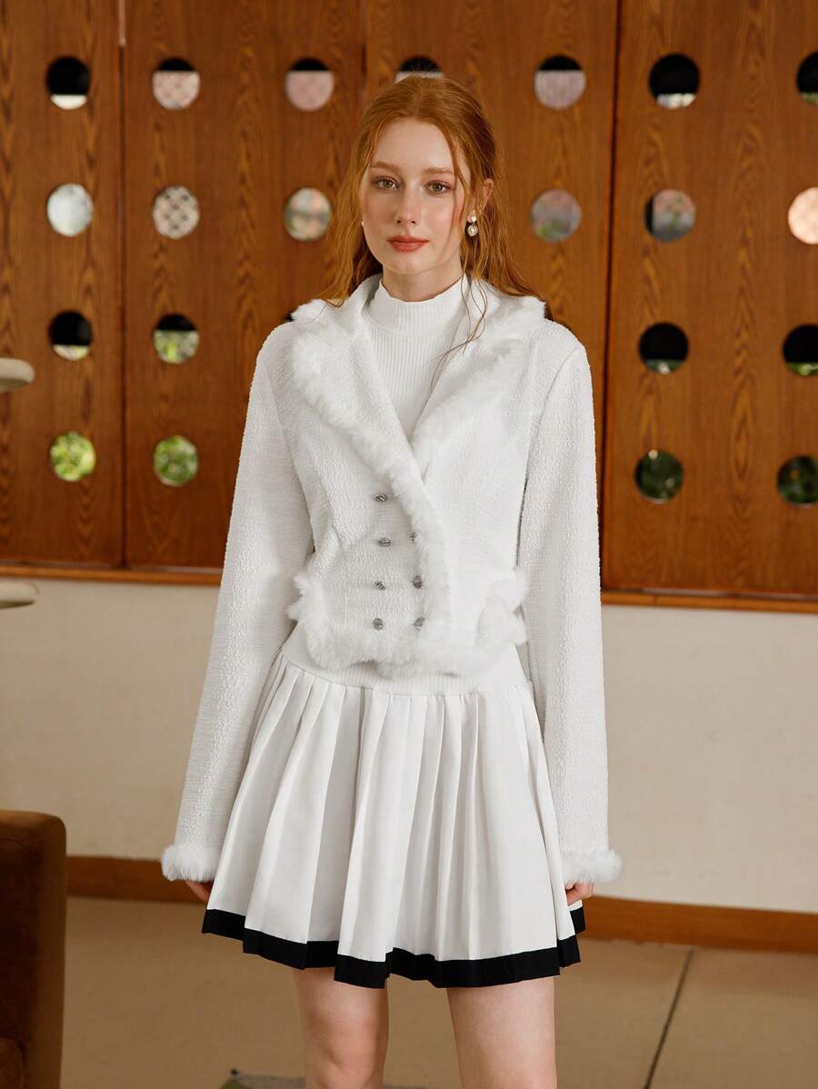 SHEIN MOD 女式白色蓬松饰边修身夹克 - 白色 - 查看 1