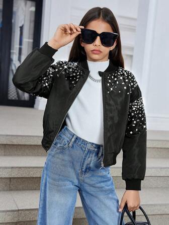 青少年女孩超大休闲时尚街头风格水钻装饰运动衫