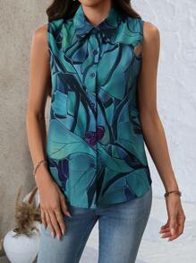 EMERY ROSE Women's Simple Printed Sleeveless Button-Up Blouse For Daily Wear - Multicolor - View 4