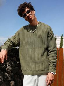 Manfinity Hypemode Men's Solid Color Crew Neck Casual Long Sleeve Sweater