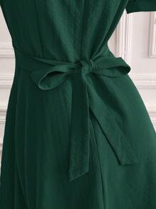 Modelyn 女士甜心领口短袖优雅迷人时尚连衣裙 - 墨綠色 - 查看 6