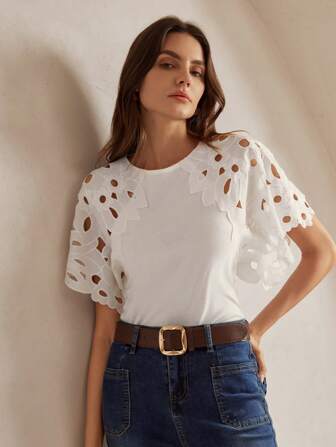 Anewsta Camiseta de manga corta casual blanca para vacaciones en la playa para mujer