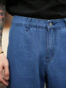 Manfinity Homme Men Vintage Washed Indigo Loose Fit Straight Leg Jeans