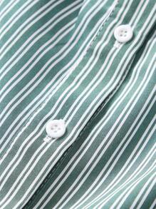 SHEIN MOD Ladies' Striped Bandeau Shirt-Style Top - Green - View 7