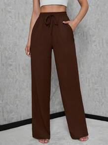 SHEIN Tall Casual Harem Pants With Elastic Waistband, Drawstring And Wide Leg Design - Brown - View 1