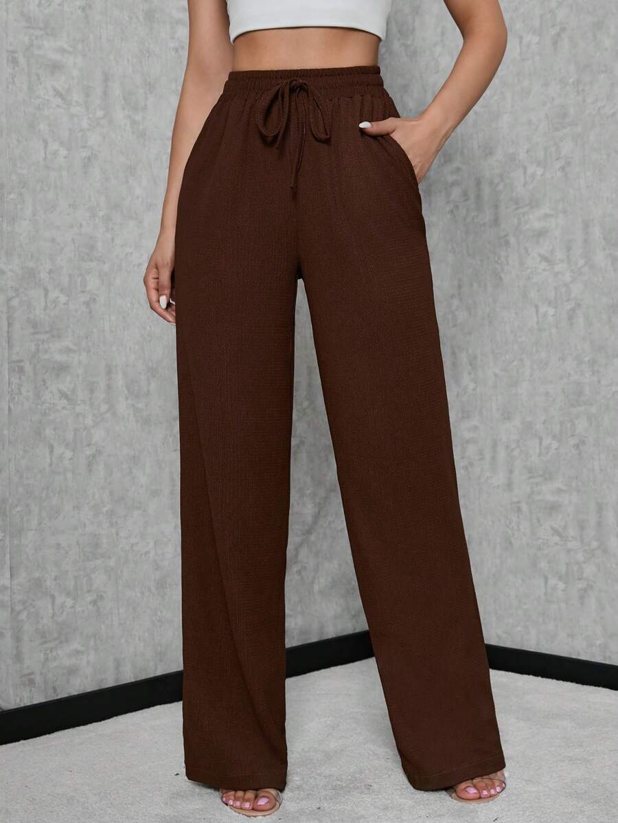 SHEIN Tall Casual Harem Pants With Elastic Waistband, Drawstring And Wide Leg Design - Brown - View 1