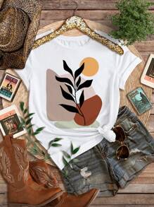 SHEIN Leap Crew T-shirt à manches courtes d'été pour adolescentes, imprimé graphique de dessin animé décontracté, mélange de coton