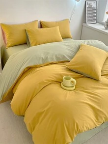 3pcs Yellow And Green Dorm Bedding Duvet Cover Set With Pillowcase - Yellow - View 6