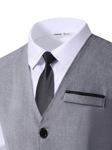 SHEIN 2 Piezas Traje formal para adolescentes varones que incluye Chaleco + Pantalón largo, conjunto elegante para ocasiones formales, fiesta de cumpleaños, baile de graduación, boda - Gris - Ver 5