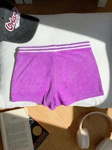 Comfortcana 女士撞色印花抽绳超级短裤 - 紫色 - 查看 2
