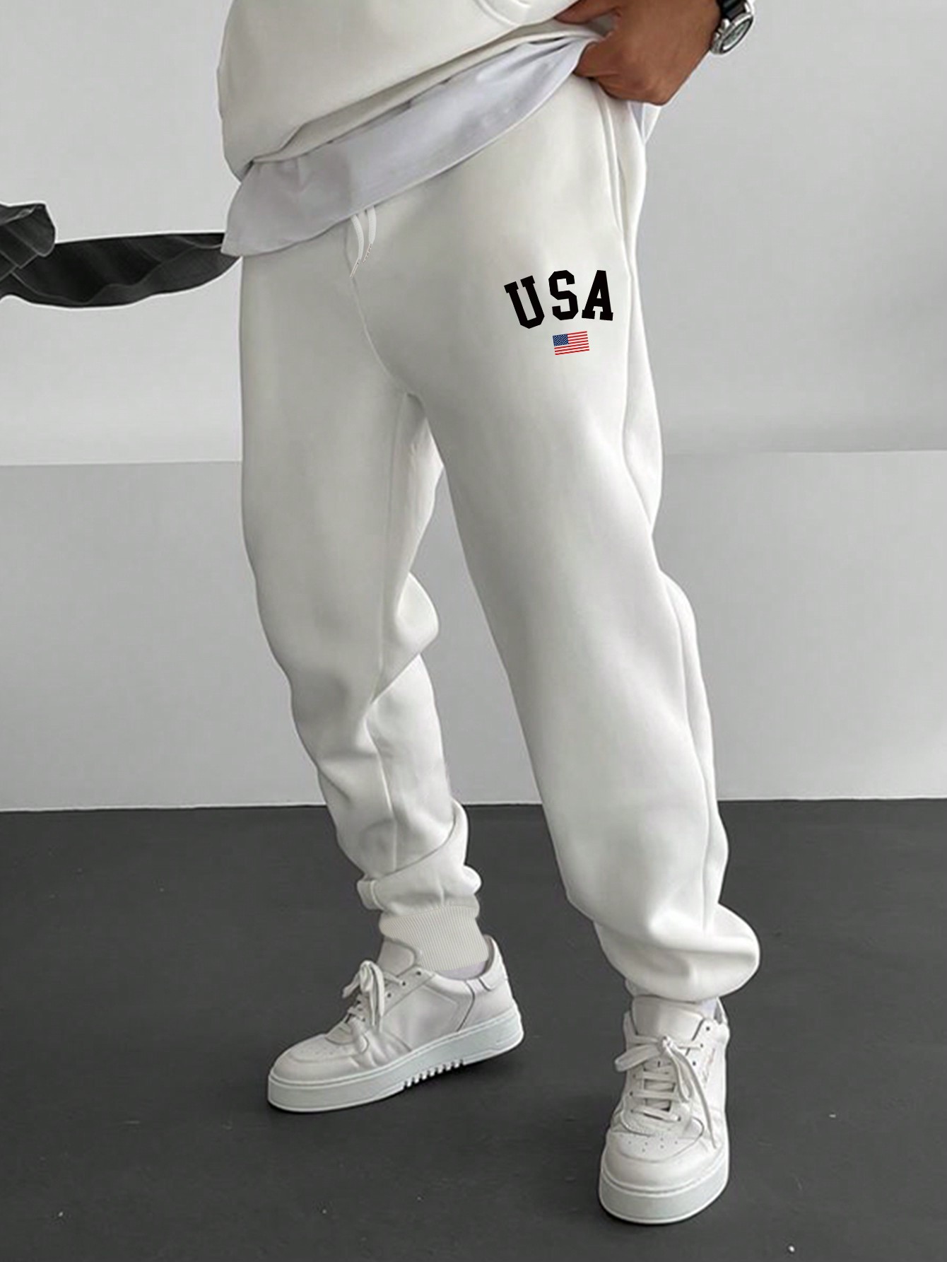 Manfinity Dauomo Men Drawstring Lettering And American Flag Printed Casual Sweatpants With Pockets