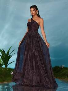 Váy Maxi trang trọng cao thấp viền kim loại bất đối xứng - Màu Hồng  Dưa hấu - Xem 6