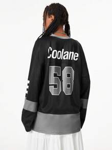 Coolane Women's Fall/Winter Y2K  Sportswear Number Printed Glitter Rhinestone Jersey T-Shirt ,Back To School