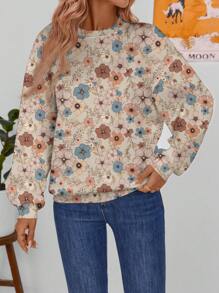 SHEIN LUNE Women's Casual Floral Print Loose Fit Crew Neck Long Sleeve Sweatshirt, Summer