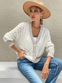 Chiquease Kontrast Farbige Lässig Strickjacke mit Knopfverschluss