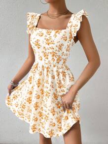 Breezaya Vestido elegante sin espalda con volantes y estampado aleatorio para mujeres - Multicolor - Ver 6