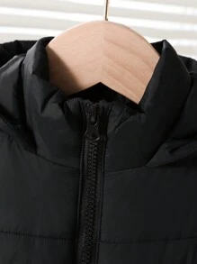 女婴加厚连帽无袖背心，休闲冬季外套 - 黑色 - 查看 3