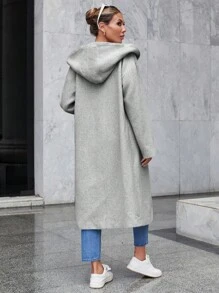 EURMUSE Drop Shoulder Hooded Overcoat - Grey - View 2