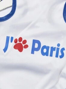 PETSIN 1 件宠物狗/猫背心，舒适透气，深蓝色和白色，带巴黎足迹和字母印花，夏季凉爽背心 - 彩色 - 查看 2
