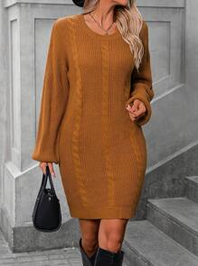 SHEIN Clasi Solid Color Cable Knit Sweater Dress, For Spring And Autumn