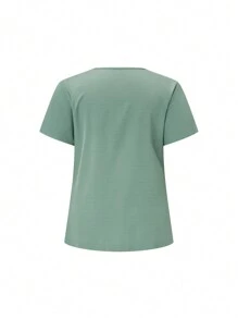 TaskEZ 加大码纯色双口袋磨砂上衣和裤子制服 2 件套 - 薄荷綠 - 查看 4