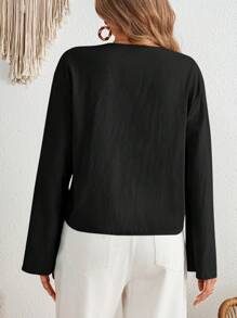SHEIN VCAY Plus Size Casual Bell Sleeve Tie Waist Shirt, Autumn Resort Wear