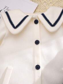 SHEIN 2 件装女婴学院风可爱羊毛无袖连衣裙和长款开衫套装 - 彩色 - 查看 6