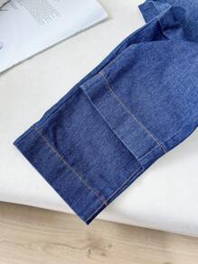 TWEEN BOY Preppy Casual Dark Wash Suit Jacket & Baggy Pants Set - Dark Wash - View 3