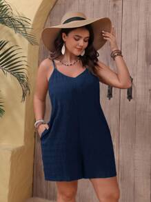 SHEIN VCAY Plus Size Sleeveless Pleated Loose Jumpsuit With Charming & Elegant Style