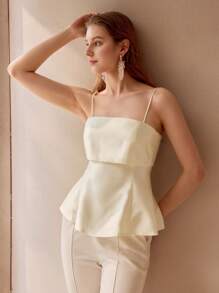 MOTF PREMIUM PARTE SUPERIOR TIPO CAMI CON CIERRE TRASERO, DOBLADILLO CON VOLANTES, VISCOSA SÓLIDA - Albaricoque - Ver 8