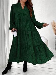 Franclia Plus Size Women's Leopard Print Casual Midi Dress Women Outfit - Green - View 4