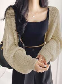 DAZY 女士宽松长袖优雅针织开衫 - 杏色 - 查看 5