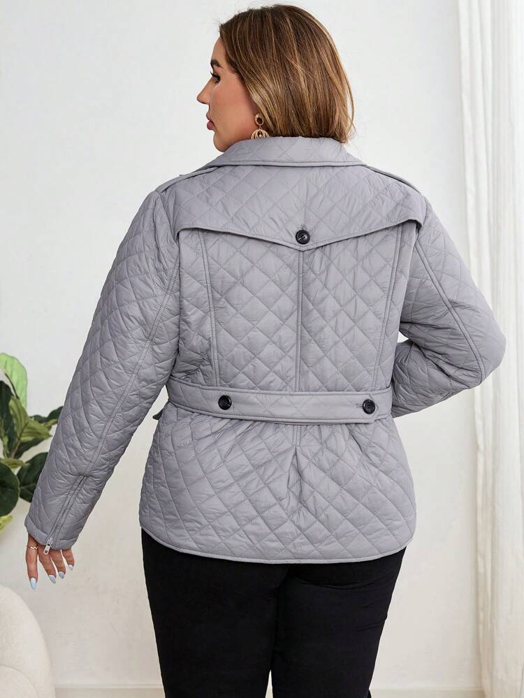 Plus Size Women's Solid Color Minimalist Gray Casual Padded Coat