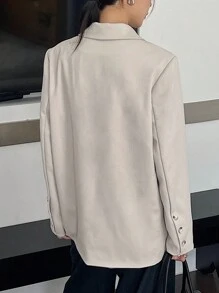 DAZY Women Lapel Front Button Pocket Long Sleeve Simple Blazer Business Attire - Khaki - View 2