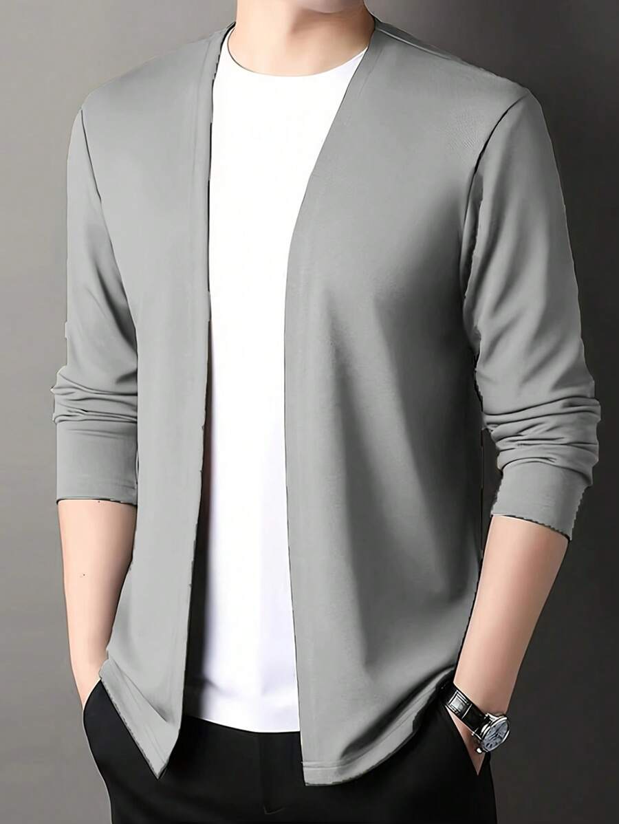 Manfinity Homme 男士长袖休闲衬衫,秋季 - 淺灰色 - 查看 1