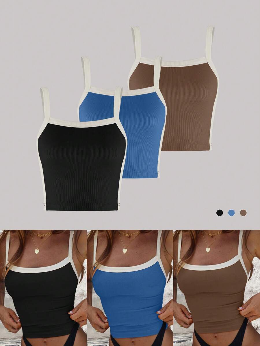 SHEIN LUNE 3pcs Women Contrast Color Simple Everyday Camisole - Multicolor - View 1