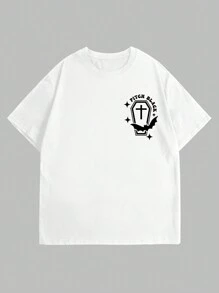 INAWLY Women's Halloween Bat & Letter Print Round Neck Short Sleeve Casual T-Shirt Graphic Tees Women Tops