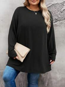 SHEIN CURVE+ Plus Size Basic Casual Daily Homewear Side Slit Cashmere Blend Undershirt